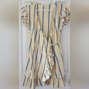Billabong Wrap And Roll Mini Wrap Yellow Dress Striped Self Ties Women's Size XS
